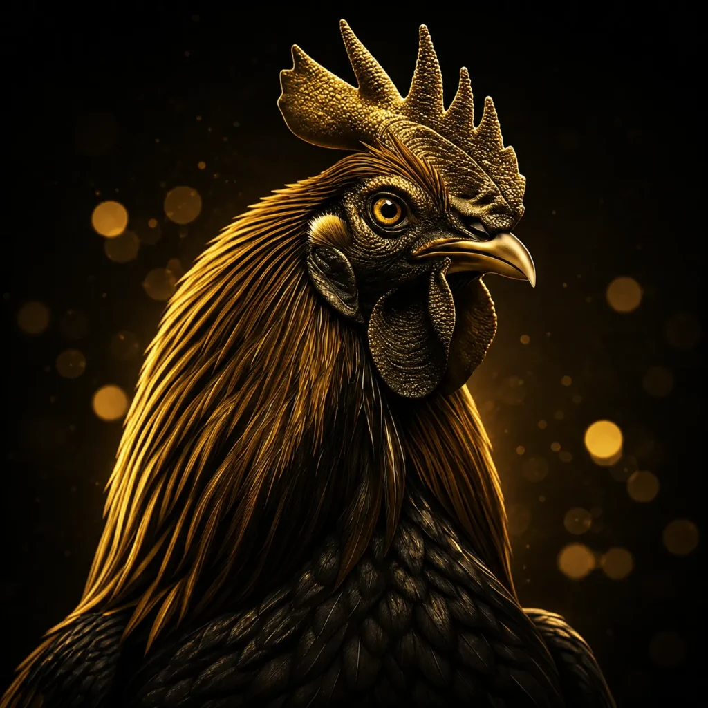 Golden rooster portrait in studio lighting Golden rooster portrait in studio lighting